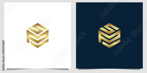 letter S P Luxury golden hexagon logo with geometric lines, ideal for premium brands, financial companies, or high-end corporate identity