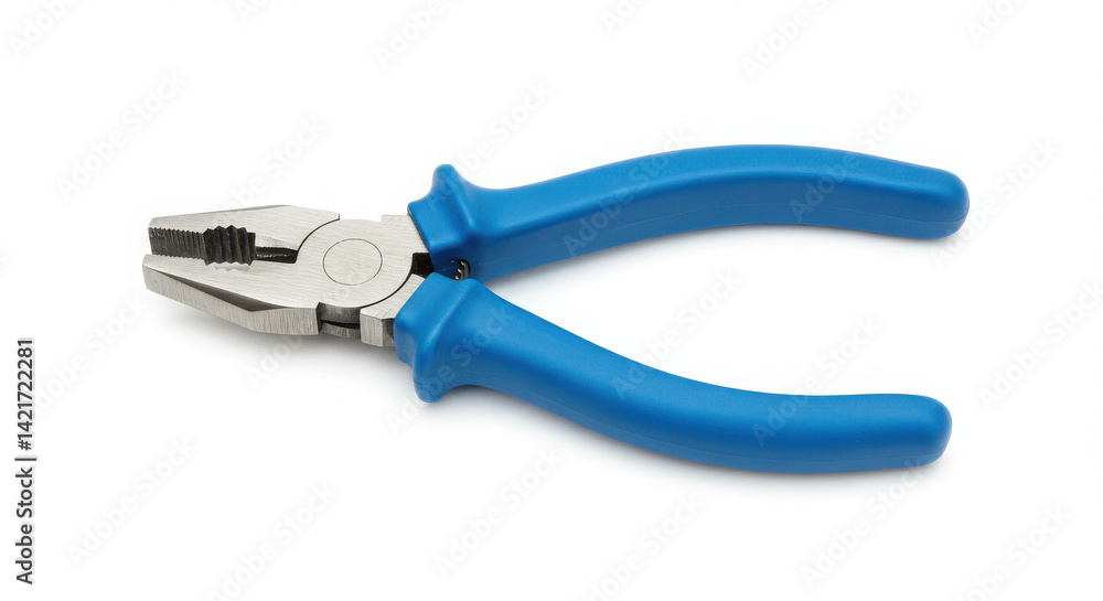 Blue-handled pliers with a shiny metallic head on a white background
Blue-handled pliers with a shiny metallic head on a white background