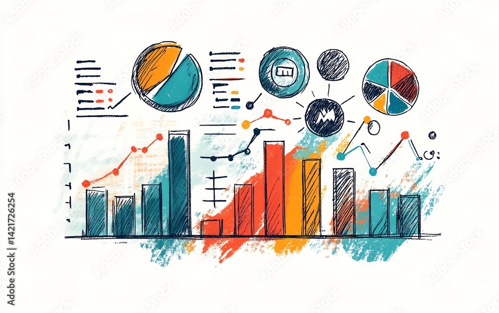 Obraz premium Hand-drawn business charts & graphs. Data analysis concept.