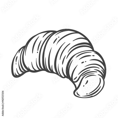 Croissant gourmet dessert line icon. Outline hand drawn baked puff pastry bun of crispy crust. French cuisine, continental breakfast food mascot, sketch croissant vector illustration