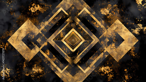 Intricate gold geometric pattern on a dark textured background. ideal for wall art prints textiles or phone cases. Arcane Textile. Illustration