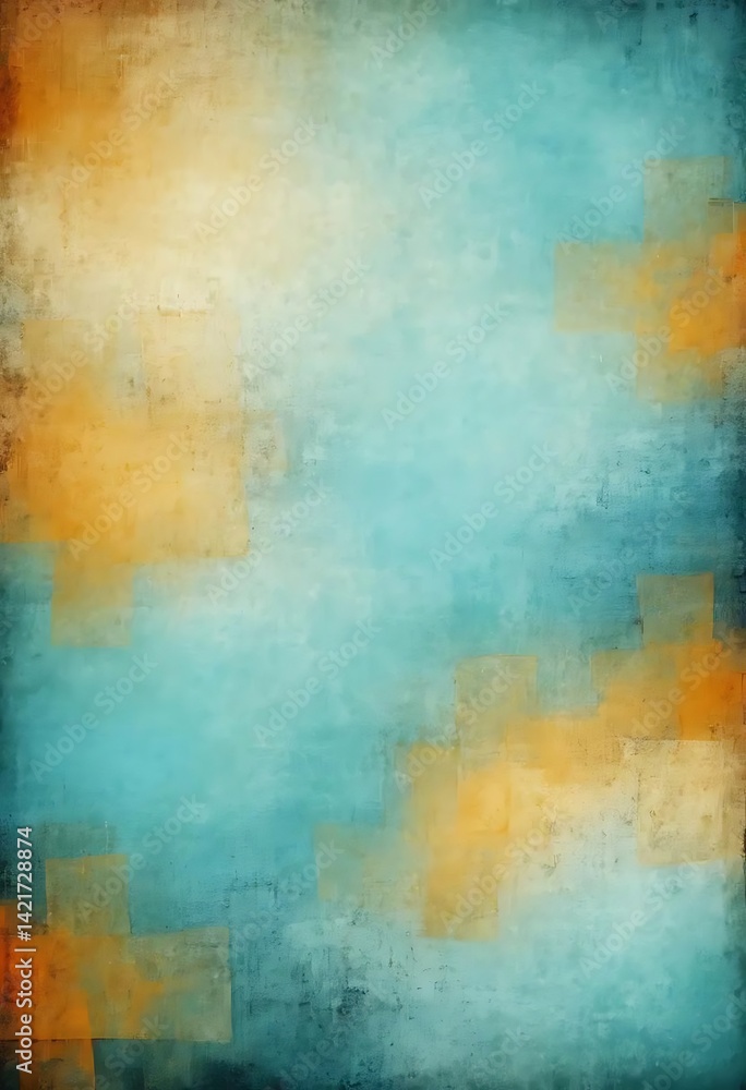 Abstract background with textured teal backdrop and ochre geometric accents Abstract background with textured teal backdrop and ochre geometric accents