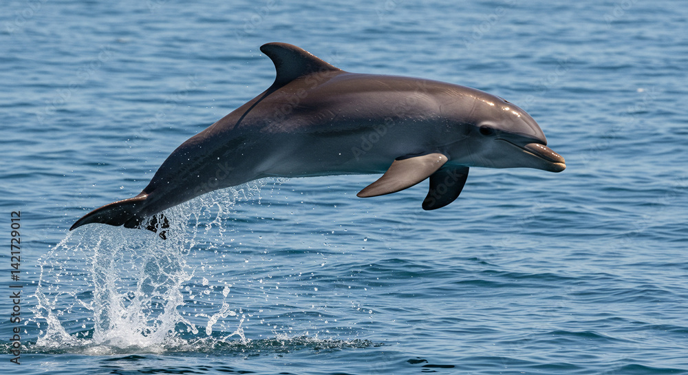 Fototapeta premium Dolphin Leaping from Ocean Water with Splashes