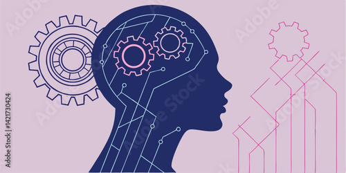 Human Mind Artificial Intelligence Gears Technology Concept Illustration	
