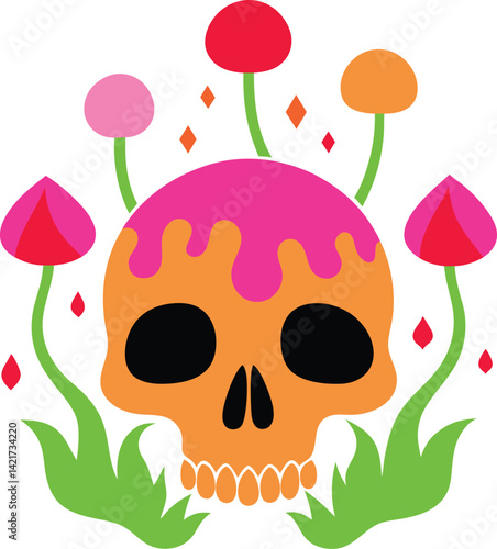 surreal and psychedelic skull vector art illustration.