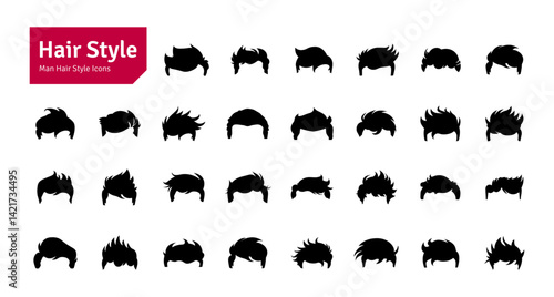 Man Hairstyles Vector Set. Barbershop and Haircut Graphic Collection. Vector Set of Dress Up Constructor. Hipster Men Style Creation Kit Elements.