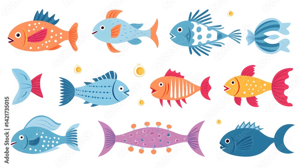 Naklejka premium Colorful Underwater Marine Life Featuring Cute Aquatic Creatures in the Ocean