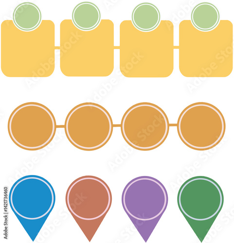 Flat Infographic Elements — Timeline, Flowchart, and Location Markers Set