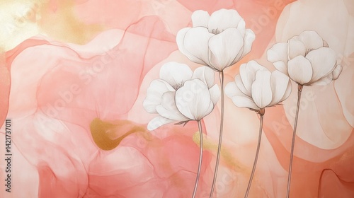 Delicate white flowers on a soft blush background