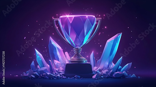 Glowing Crystal Trophy on Dark Background