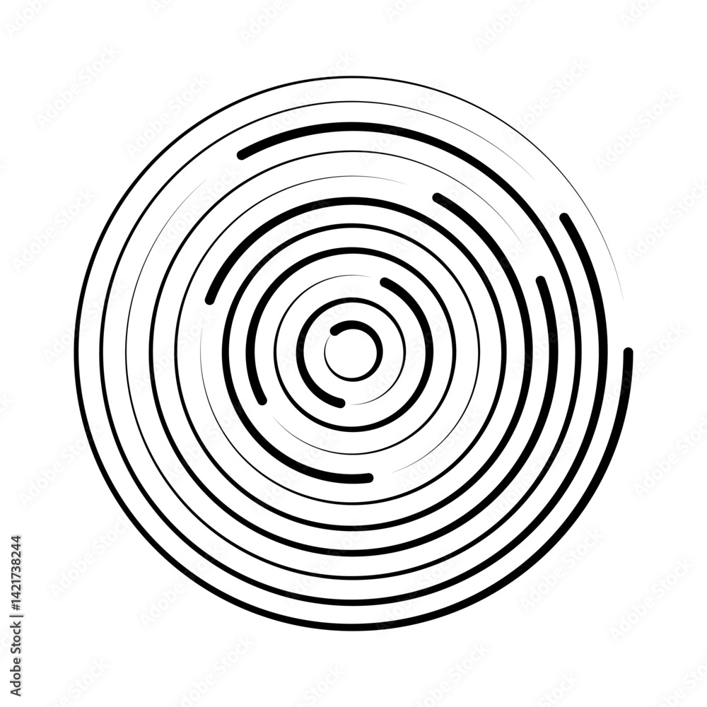 Halftone speed lines circle. Geometric art in circle form. Round swirl movement symbol. Halftone circular frame. Vector design element