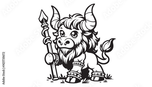 Vector illustration of cartoon lion black and white drawing For children to learn to color according to the picture.