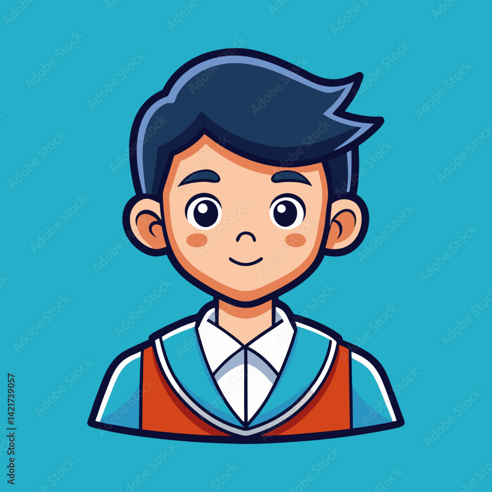 Cartoon illustration of a young boy with short hair and stylish clothes Cartoon illustration of a young boy with short hair and stylish clothes