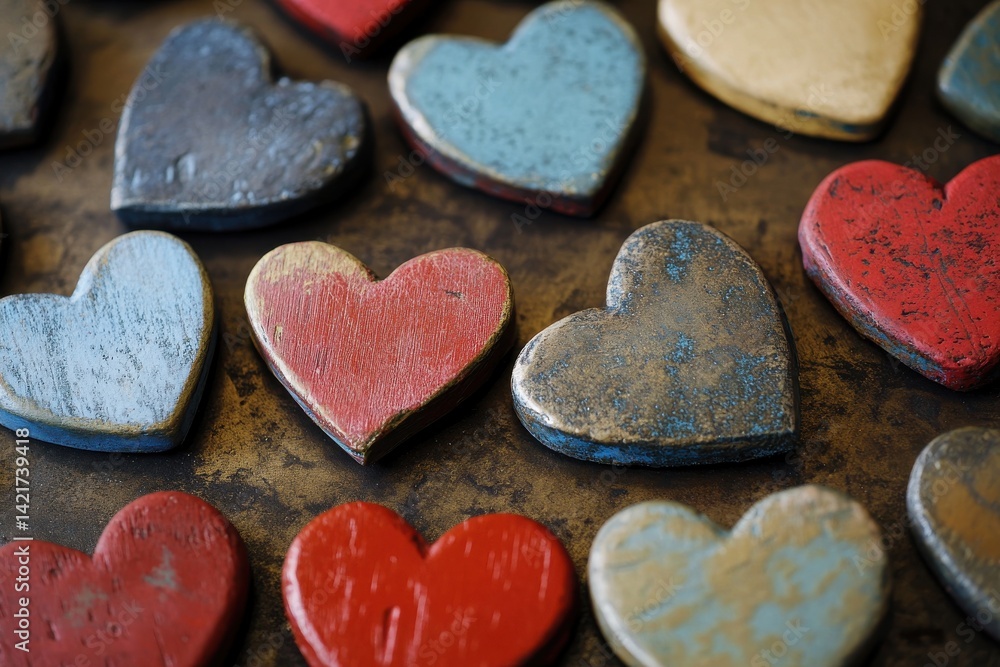 Obraz premium Handcrafted heart shapes with rustic edges for valentine's day, offering distinctive silhouettes and outlines perfect for creative projects and romantic themes