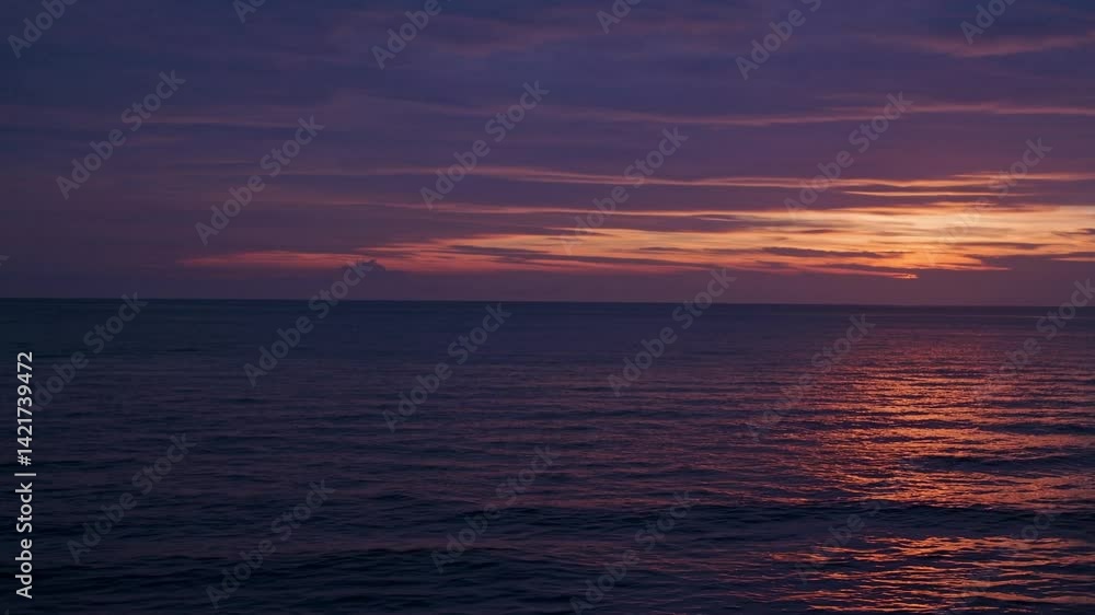 Sunset over Calm Ocean Waters with Serene Twilight Skies Sunset over Calm Ocean Waters with Serene Twilight Skies