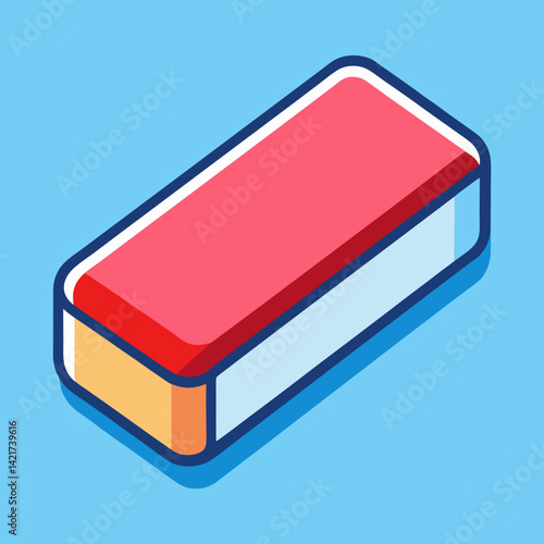 Isometric style eraser with two colors on a blue background illustration