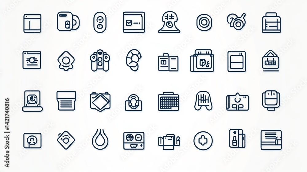 Line Icons Set: Technology, Interface, and Gadget Symbols Line Icons Set: Technology, Interface, and Gadget Symbols