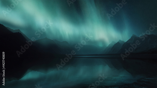 Aurora borealis northern lights over lake mountains reflection landscape scenic night nature dark sky view