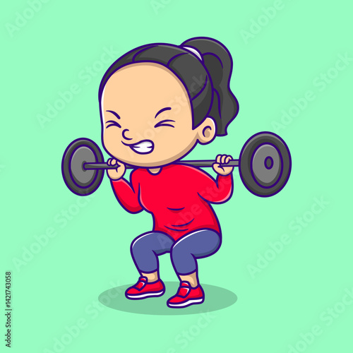 Cute Girl Lifting Barbell in Squat Pose