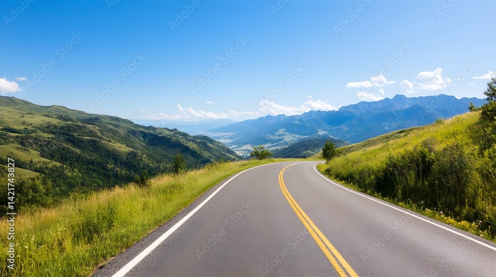 Naklejka premium Winding Mountain Road with Scenic Vistas Representing Outdoor Adventure and Nature's Beauty