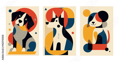 Abstract Geometric Dog Art Prints Set