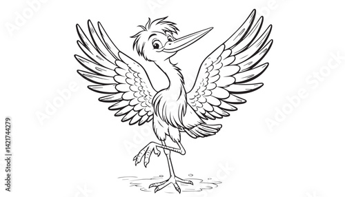 Vector illustration of cartoon Cranes black and white drawing For children to learn to color according to the picture.