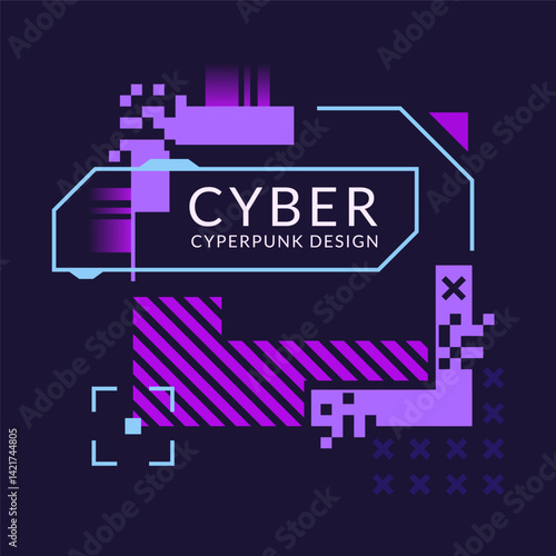 Glitch tech banner, futuristic cybernetic circuit board concept featuring a purple palette
