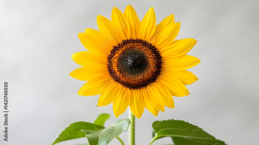 Fototapeta premium Bright Yellow Sunflower Blooming in Isolated Background