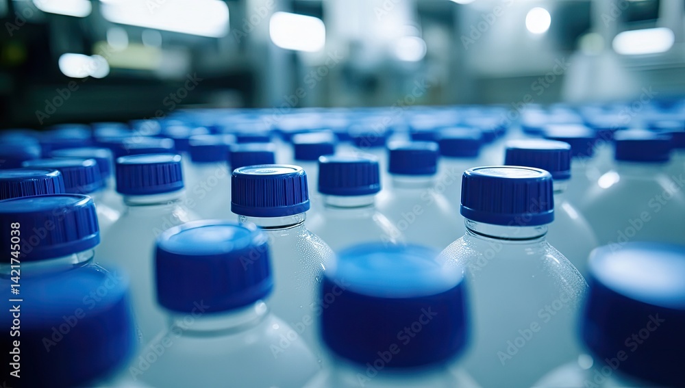 Plastic water bottles on a production line Plastic water bottles on a production line