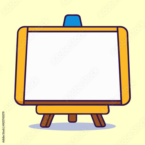 Cartoon drawing of a wooden easel stand for artwork or display