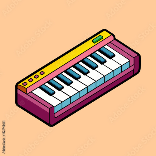 Isometric Synth Keyboard with Peach Background, Fun and Vibrant Style