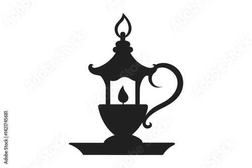 old oil lamp silhouette vector illustration on white background