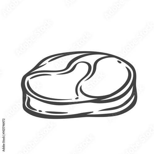Beef steak line icon. Outline hand drawn sketch of raw prime striploin, marbled cow filet meat to cook. Butchers shop product, BBQ, cooking mascot, one fresh beefsteak icon vector illustration