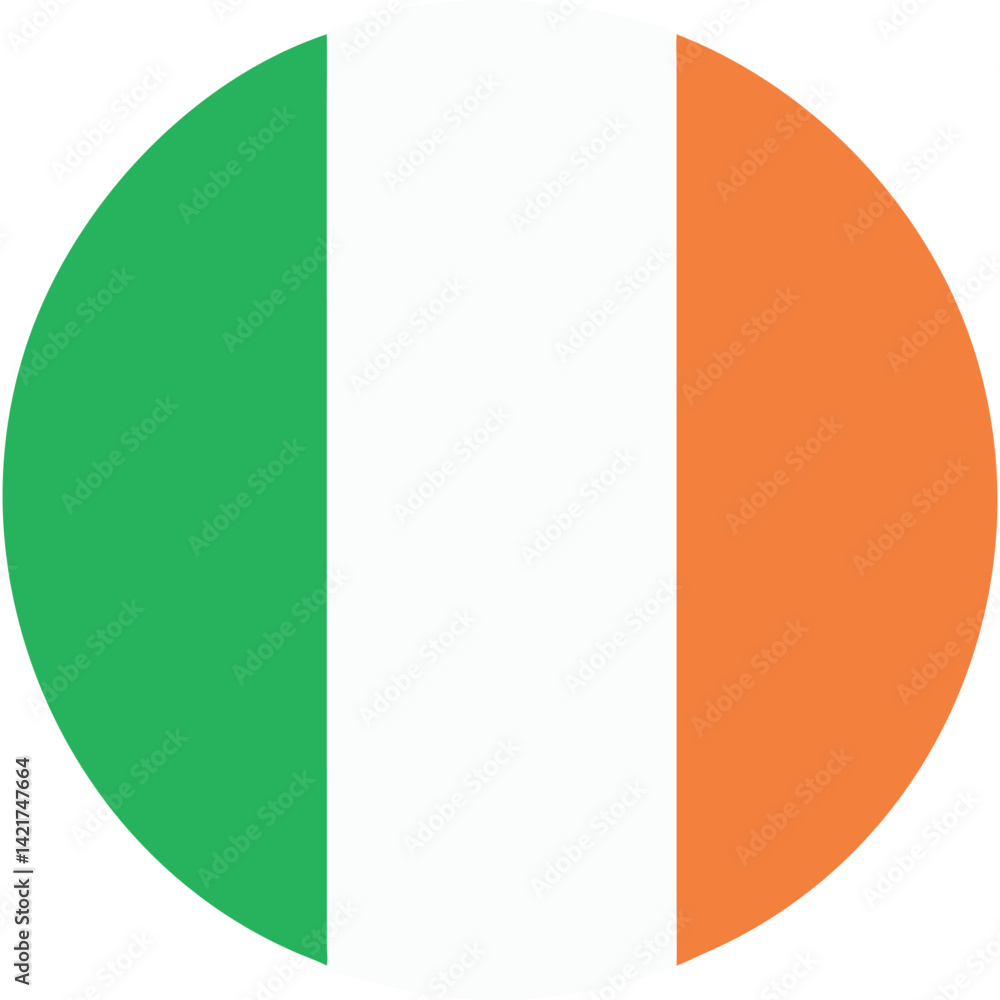 Circular Irish flag icon, simple design, green white orange. Circular Irish flag icon, simple design, green white orange.