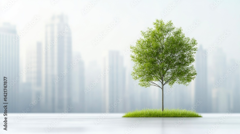 Obraz premium Single Tree with Cityscape Background