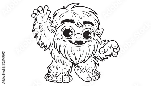 Vector illustration of cartoon yeti black and white drawing For children to learn to color according to the picture.