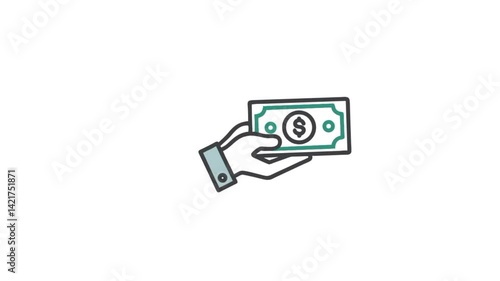 Colorful flat icon representing affiliate marketing or referral program, with two user figures and a dollar sign symbolizing earning commission through sharing or promoting products or services.