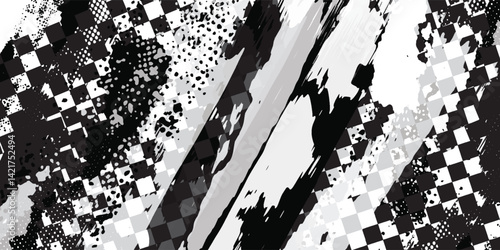 Race flag grunge background, car rally or motocross finish flag with vector checker pattern. Grunge race flag for car racing sport or bike speedway, motorsport