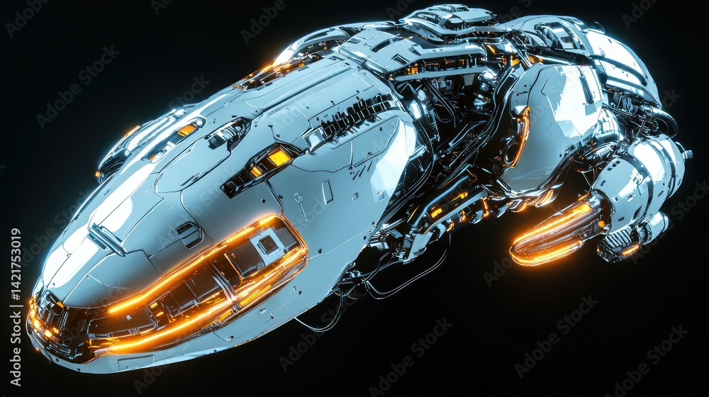 Fototapeta premium A futuristic robotic alien with sleek metal plating and glowing parts