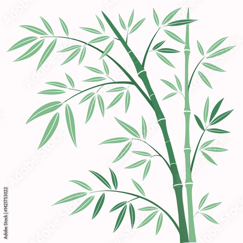Watercolor bamboo painting, delicate green leaves