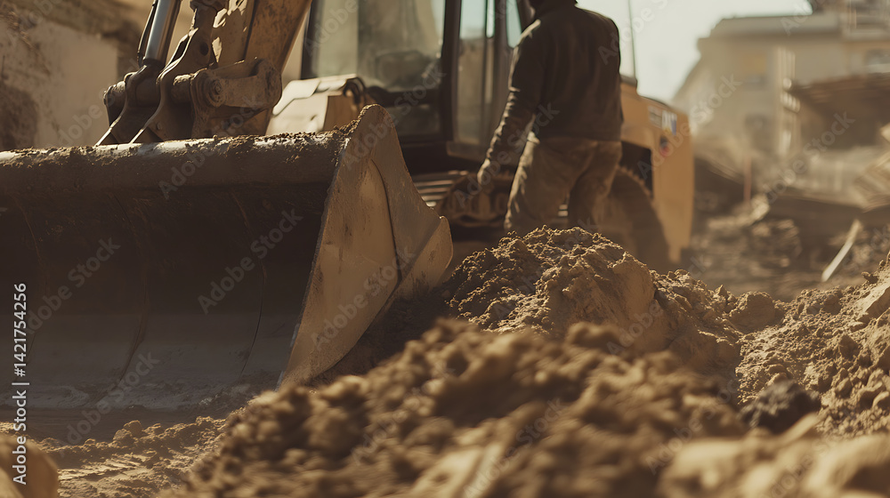 Fototapeta premium Construction Worker Operating a Bulldozer