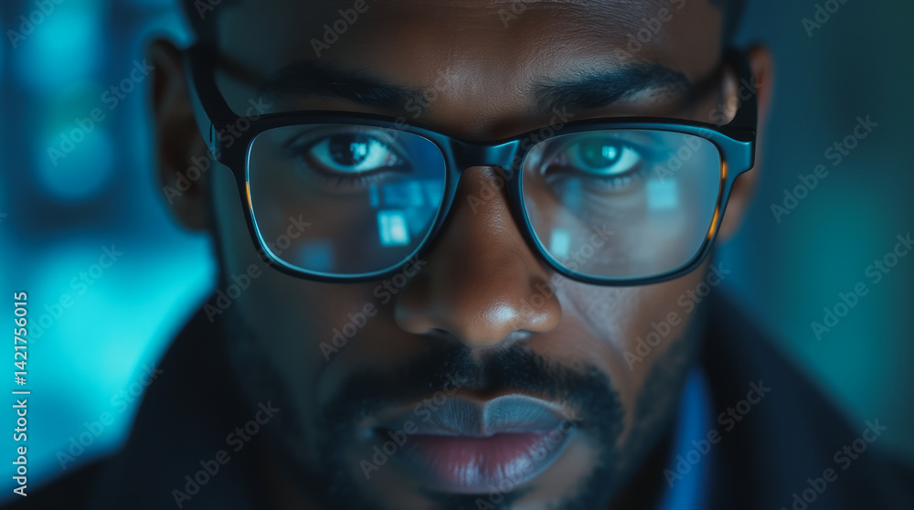 Black Man - Detailed Close-Up Shot Capturing Analytical Mind in Data Analytics Black Man - Detailed Close-Up Shot Capturing Analytical Mind in Data Analytics
