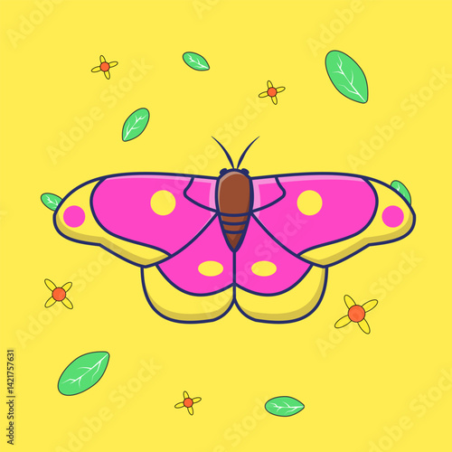 moth illustration, flying insect vector, nocturnal bug, cartoon moth icon, symmetrical wings insect 