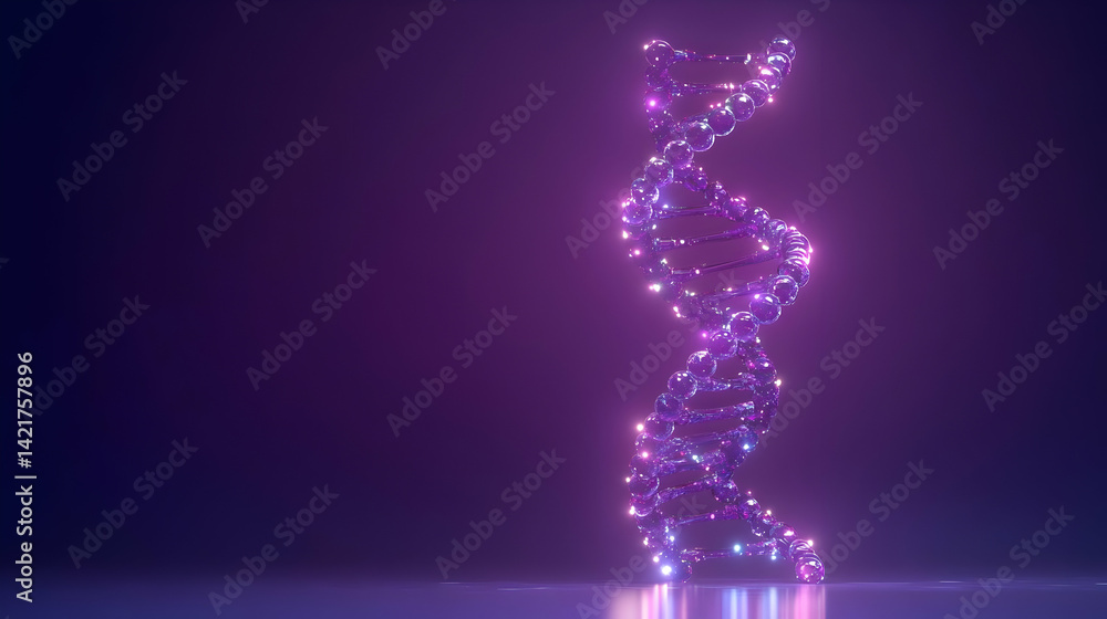 Obraz premium Glowing Purple DNA Helix on Dark Background