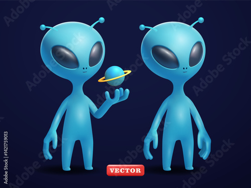 Cute Alien character, 3d vector. Suitable for science fiction and technology