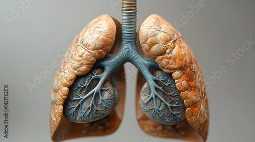 Anatomical lungs and windpipe model explaining respiratory system functions
