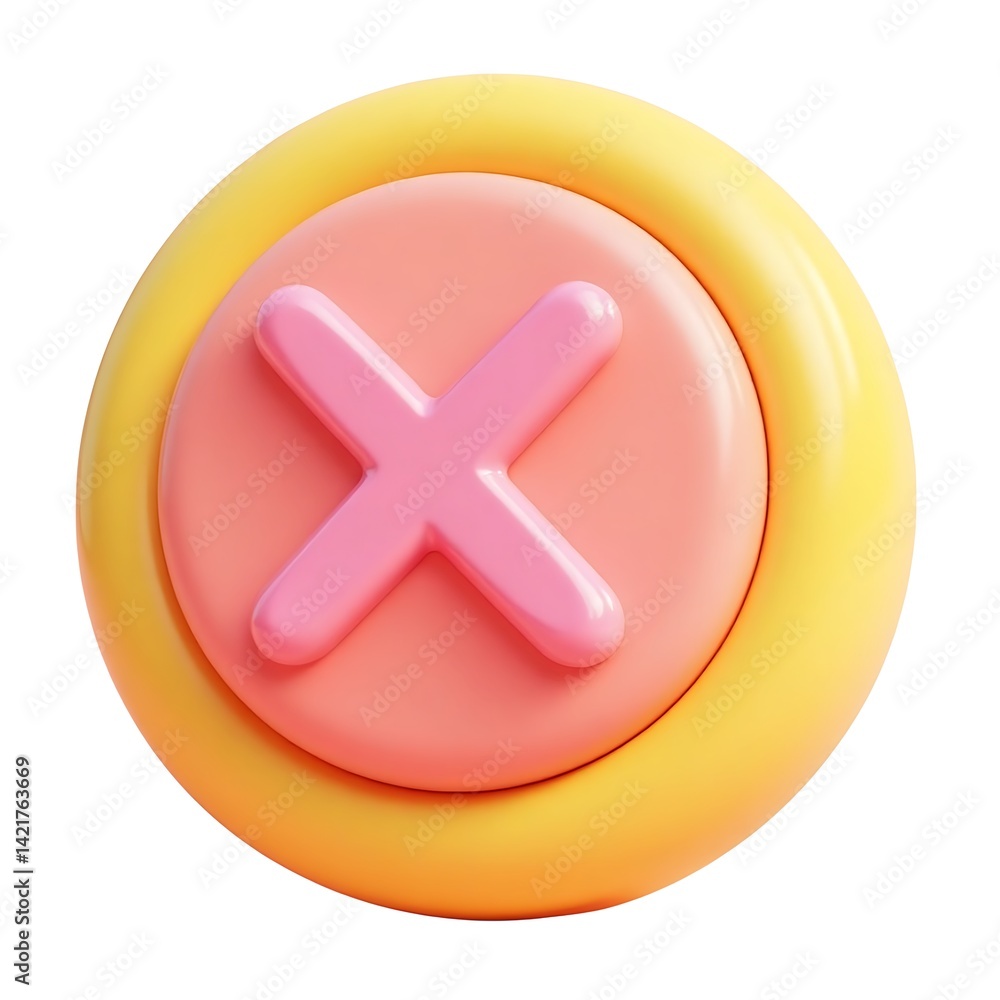 Obraz premium Cute 3D pink X button on yellow background