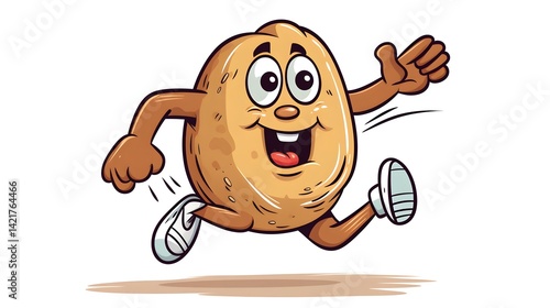Vintage inspired hand-drawn illustration of a lively potato in motion