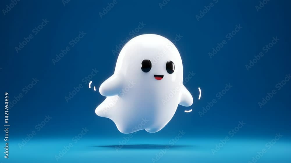 Floating Cartoon Ghost Illustration on Blue Background Floating Cartoon Ghost Illustration on Blue Background