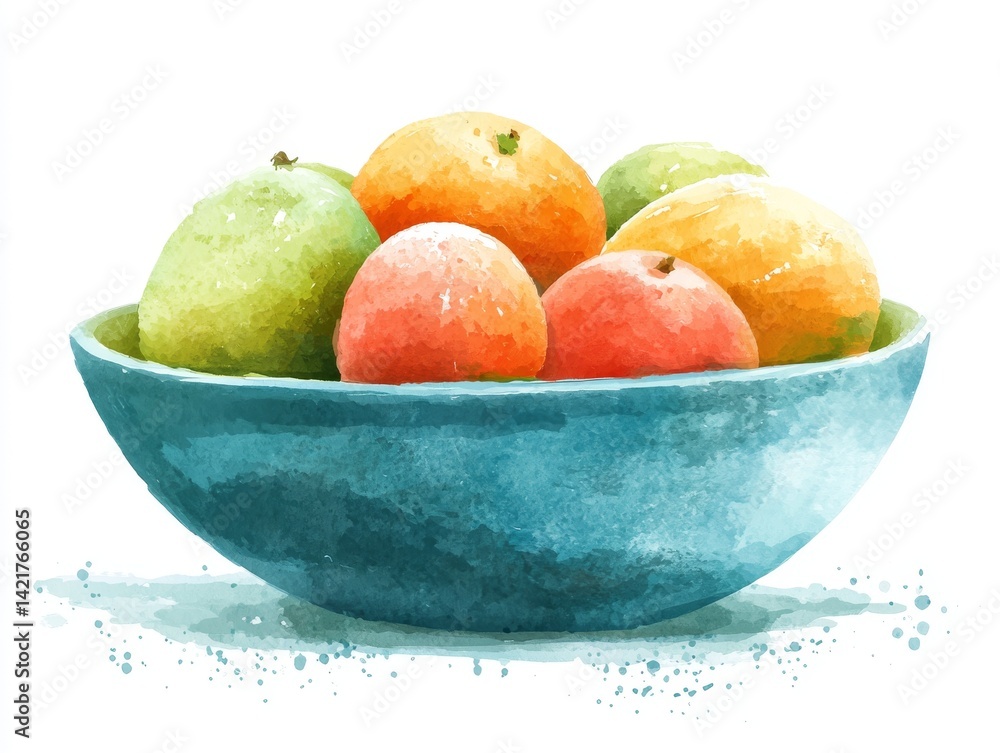A hand-drawn, close-up illustration of a bowl of fresh fruit, situated in a warm and cozy indoor space A hand-drawn, close-up illustration of a bowl of fresh fruit, situated in a warm and cozy indoor space